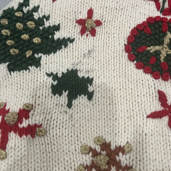 [L]VTG Jennifer Reed Holiday Ramie Blend Button Sweater Red Green Gold-As Is - Picture 11 of 11